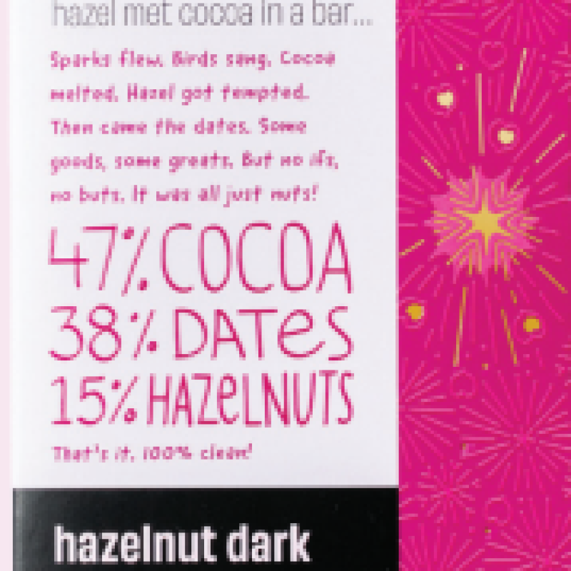 chocolate| Hazelnut Dark Chocolate Bar - 47% Cocoa, No Added Sugar, Enriched with Dates & Nuts | Gourmet Sugar-Free Chocolate
