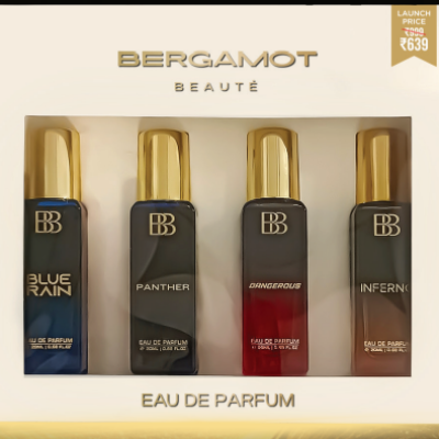 Bergamot Beauté Eau de Parfum Gift Set – 4 x 30 ml (Blue Rain | Panther | Dangerous | Inferno, Unisex)
